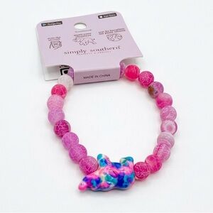 Simply Southern Pink and Blue Beaded Bracelet with Elephant Charm NWT